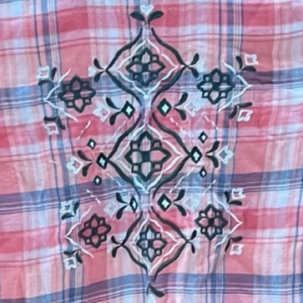 Justice Long Sleeve Button Down Plaid Flannel Shirt Embroidered Back Hearts